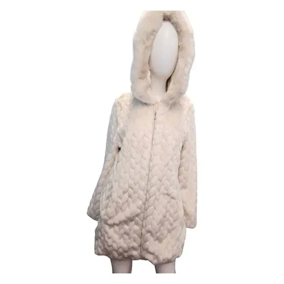 Gallery Cream Faux Fur Hoided Jacket Womens Medium - Picture 2 of 10
